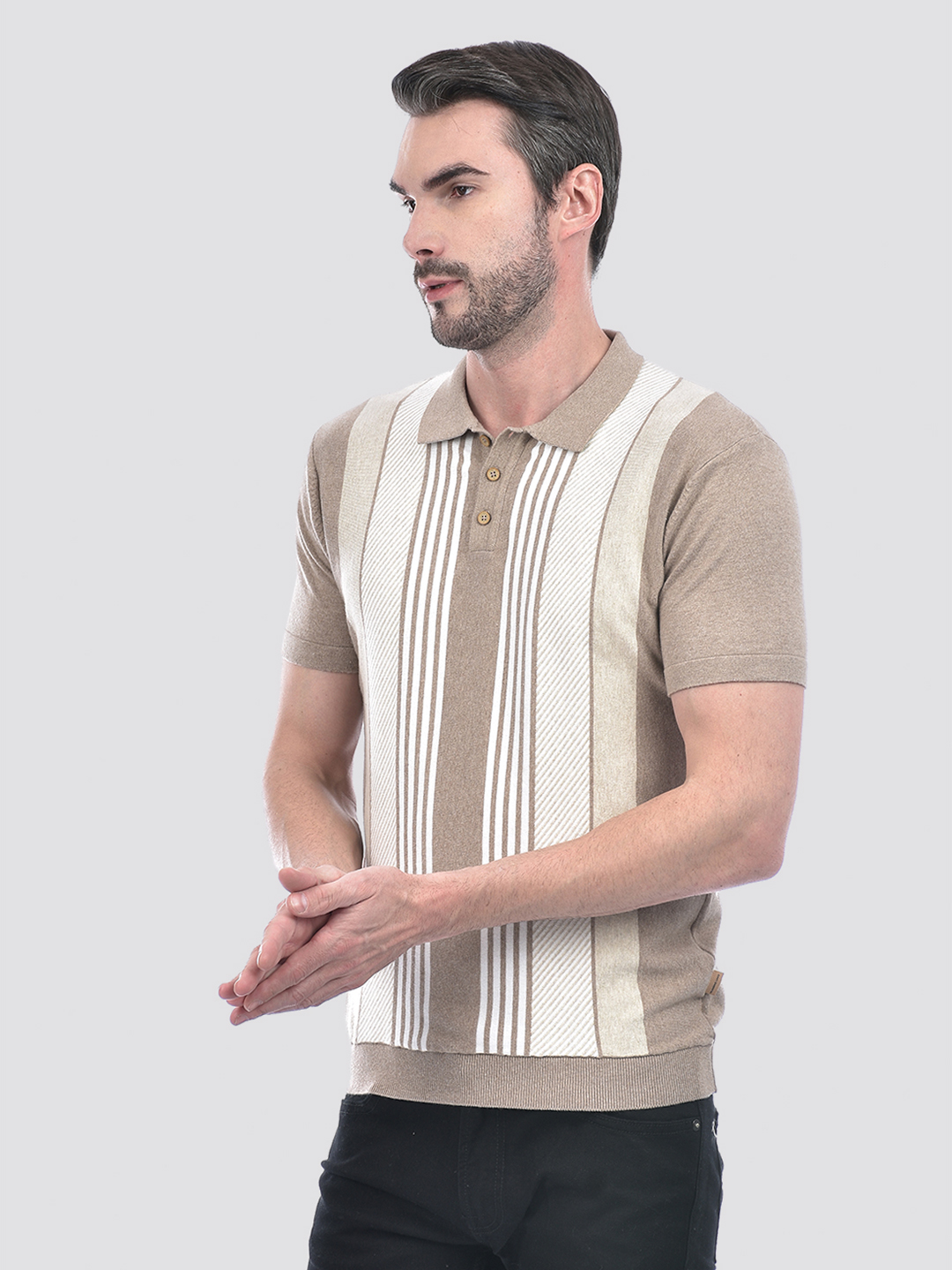 Numero Uno Men Beige Striped Polo T-Shirt
